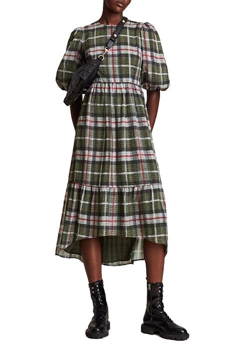 SADIE CHECK DRESS KHAKI GREEN 1