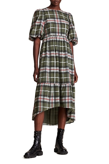 SADIE CHECK DRESS KHAKI GREEN 3