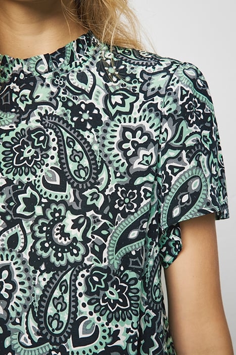 GREEN AND BLACK PAISLEY PRINT VISCOSE SHORT DRESS 5