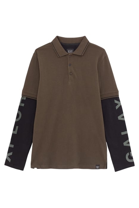 BOYS’ BRONZE POLO SHIRT WITH BLACK JERSEY LONG SLEEVES KHAKI 1