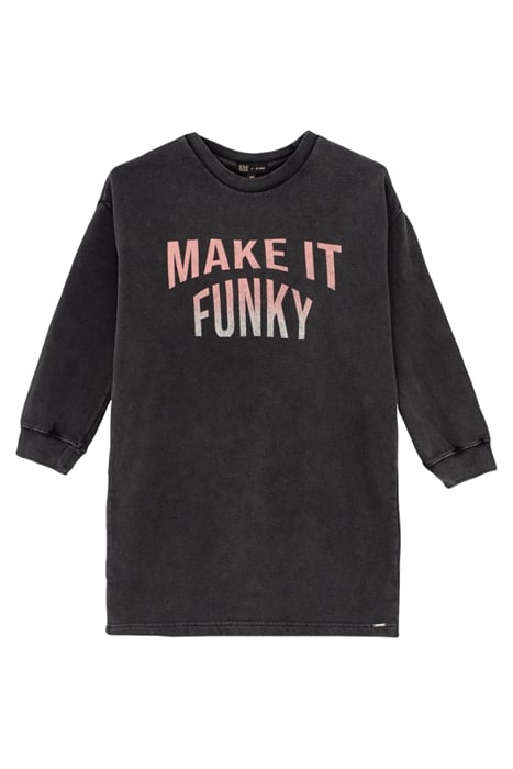 GIRLS’ USED BLACK SWEATSHIRT DRESS WITH SLOGAN GREY 1