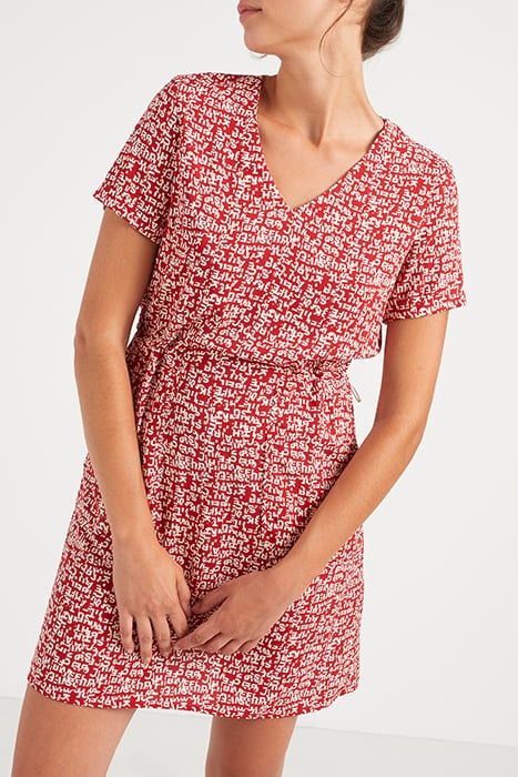 CANDY RED MINI-LETTER PRINT DRESS 1