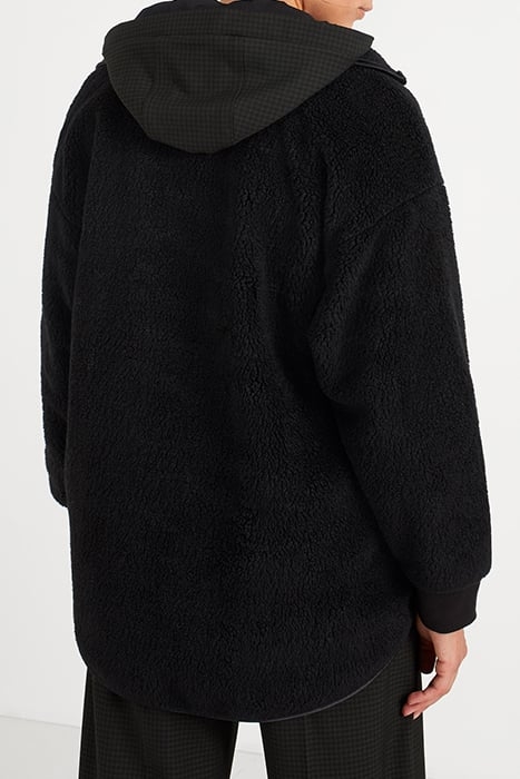 BLACK SHERPA JACKET WITH ZIP COLLAR AND HOOD 2