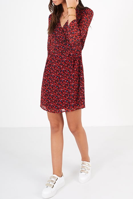 CANDY RED GRAPHIC FLORAL PRINT DRESS 4