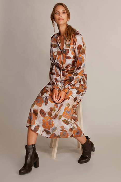 DRESS FROWNCED NECKLINE LS BROWN 3