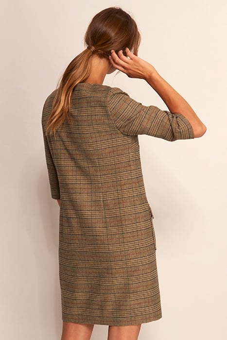 DRESS ROUND NECK APPLIED PKT BROWN 3