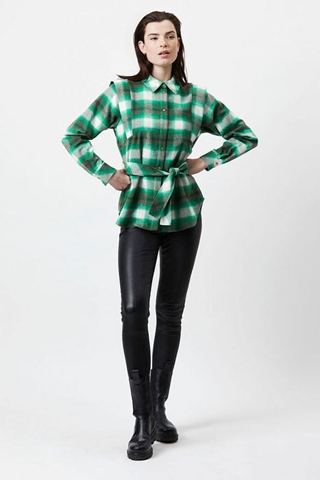 ROSY BELTED CHECK SHIRT BASIL GREEN 2