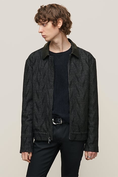BERGEN REGULAR FIT LS ZIP FRONT JACKET WITH LEATHE BLACK 1