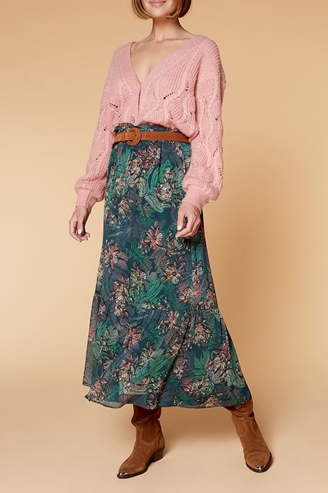 JADE - SKIRT WITH FLORAL MAXI PRINT CHLOROPHYLL 1
