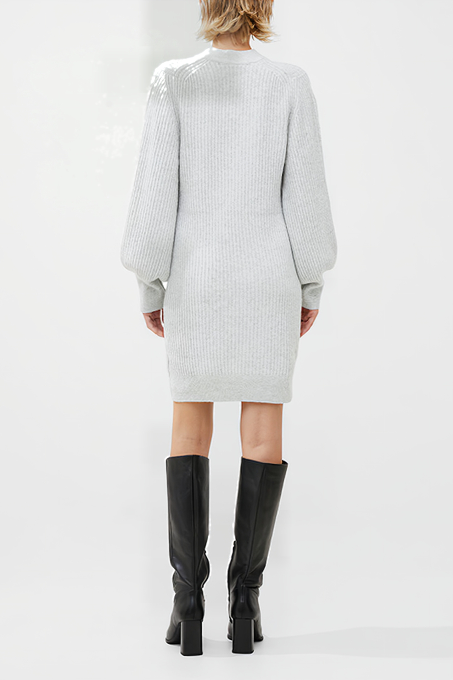 VHARI RIBBED CREW NK MINI DRES DOVE GREY MEL 3