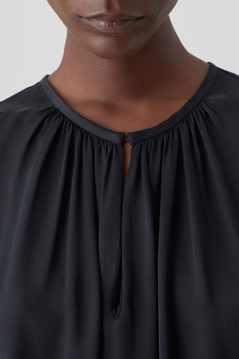 WOMEN GATHERED TUNIC DRESS DRESSES BLACK 4