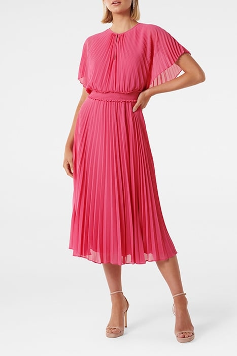 ELIA BATWING PLEATED MIDI DRESS RASPBERRY JELLY 1