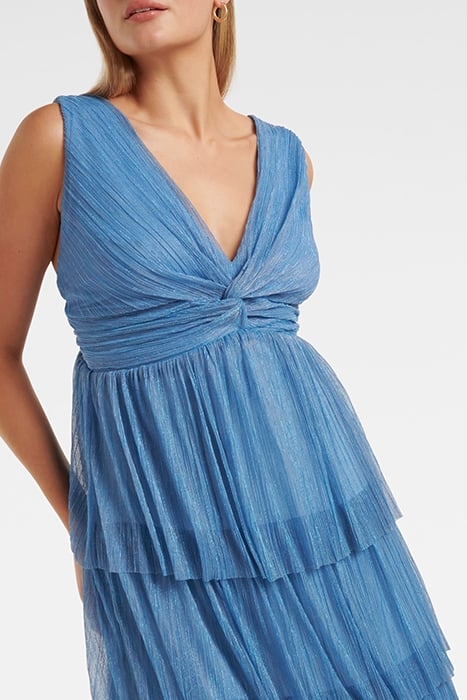 JADE TIERED PLISSE MIDI DRESS BLUE 4