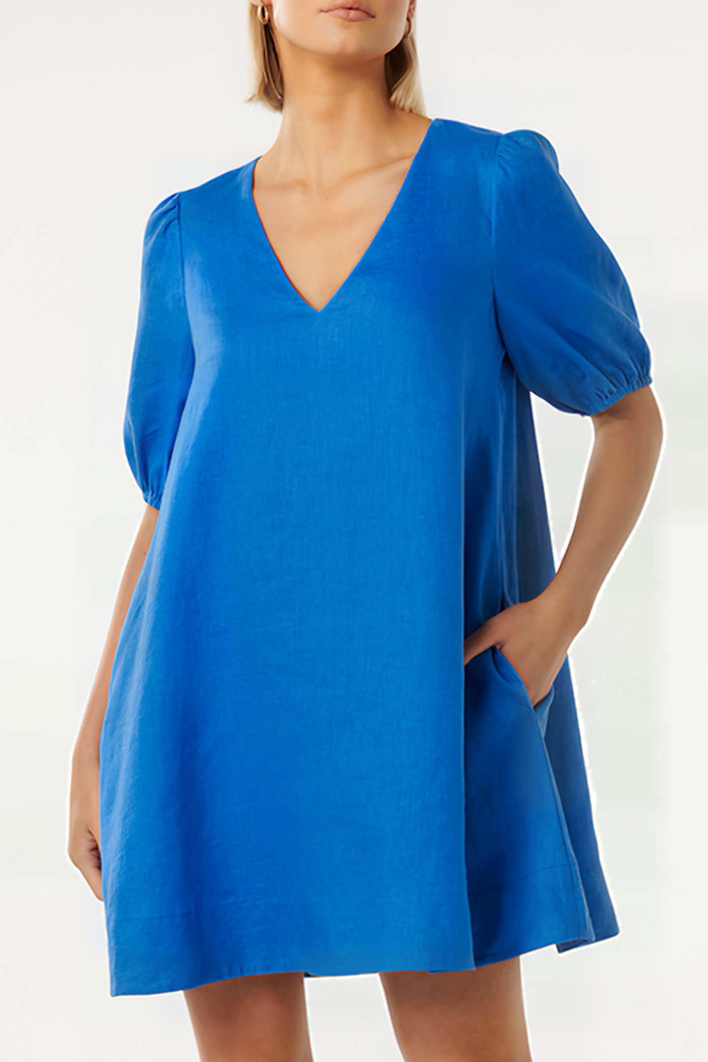 MILLIE V NECK SWING DRESS BLUE PIGMENT 1