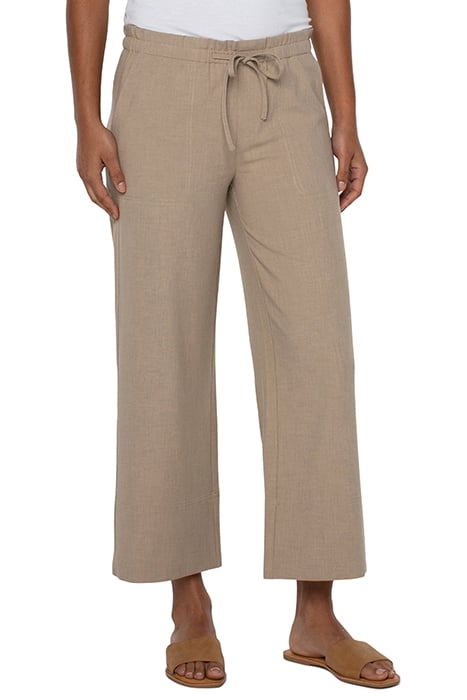 PULL ON TIE WAIST WIDE LEG CROP SANDALWOOD TAN 1