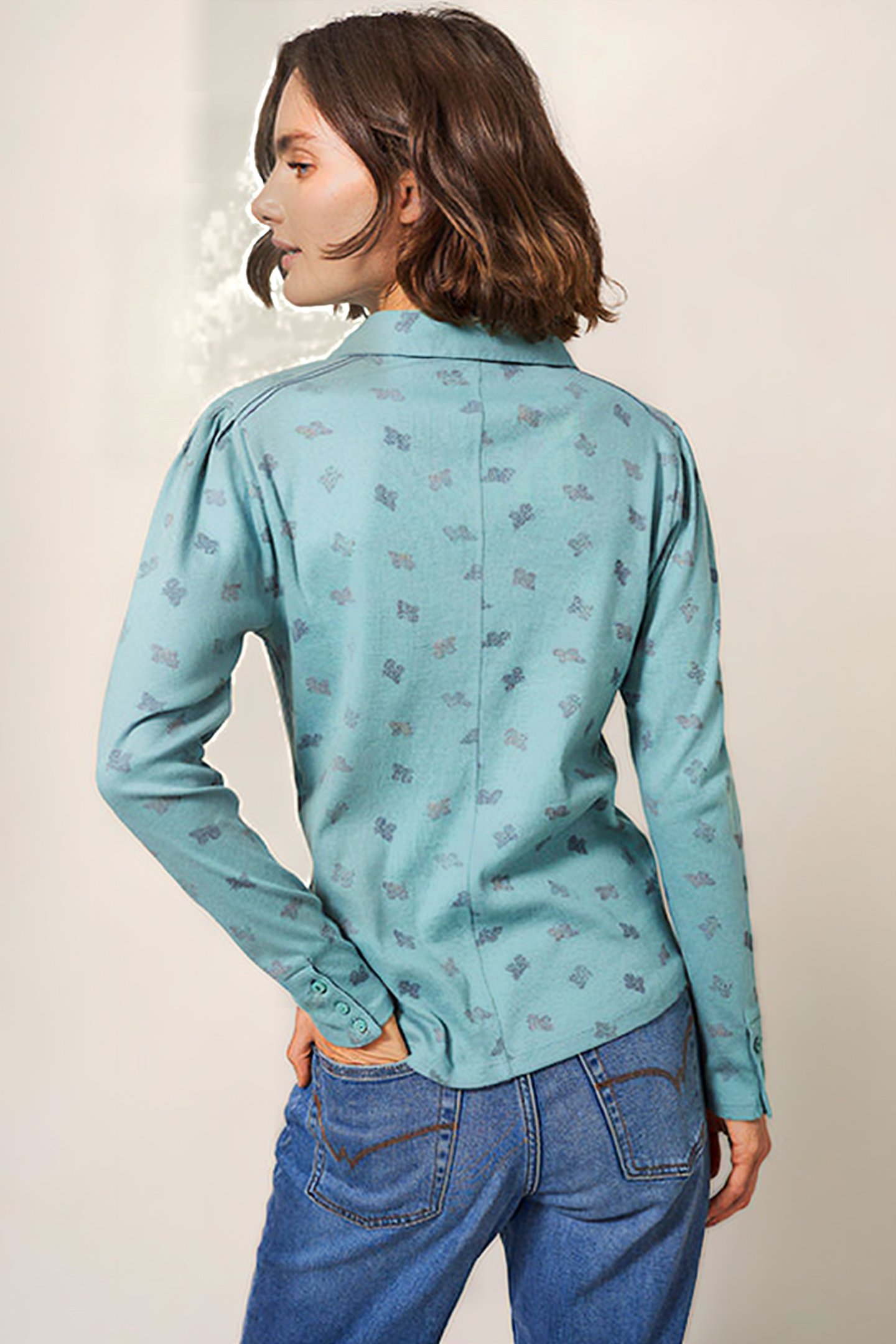 ROSIE RIB JERSEY SHIRT TEAL PRINT 2