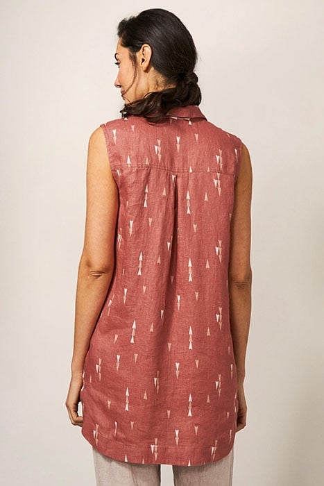 ELSIE SLEEVELESS LINEN TUNIC RED MLT 2