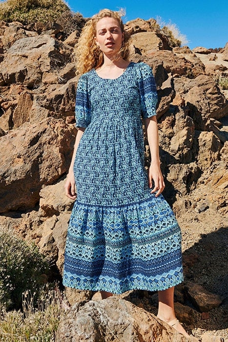 CONNIE ECO VERO MIDI DRESS BLUE MULTI 4