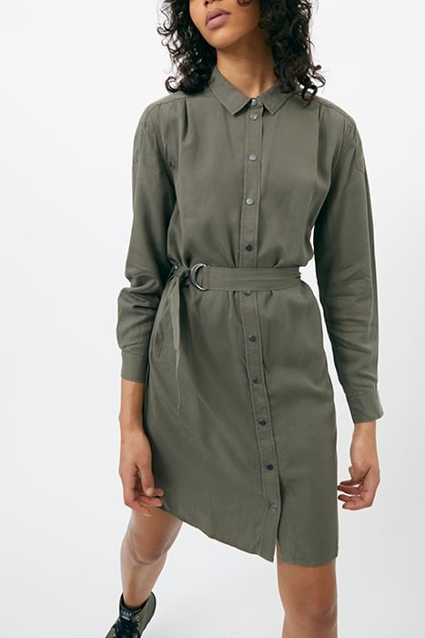 KHAKI TENCEL SHIRT DRESS WITH STUDDED BACK 1