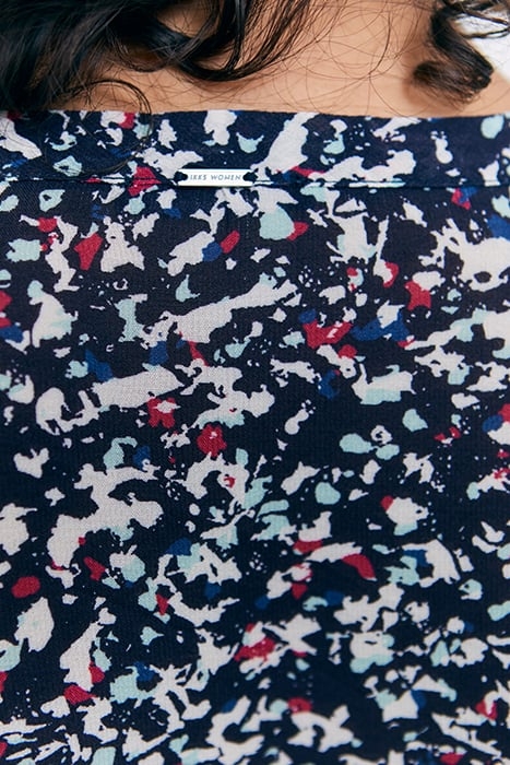 NAVY TACHIST PRINT BLOUSE WITH RUFFLED SHOULDERS 5