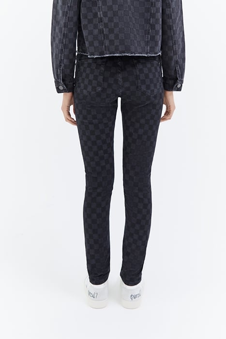 GREY CHECKERBOARD MOTIF SCULPT UP SKINNY JEANS 2