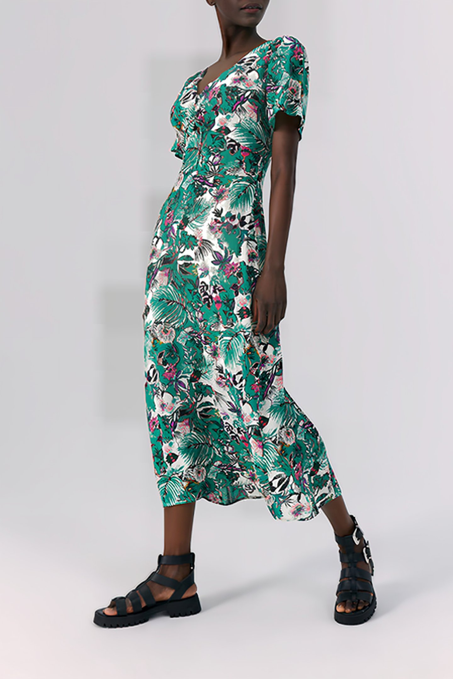 GREEN PLANT PRINT LONG DRESS 3