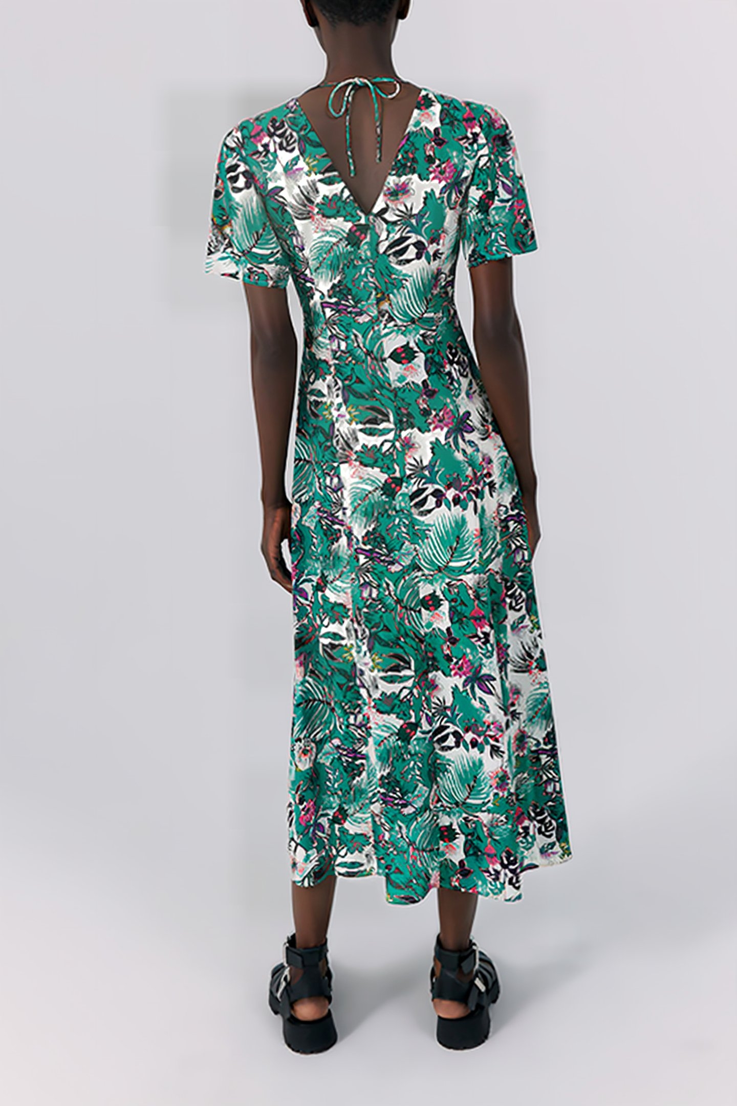 GREEN PLANT PRINT LONG DRESS 2