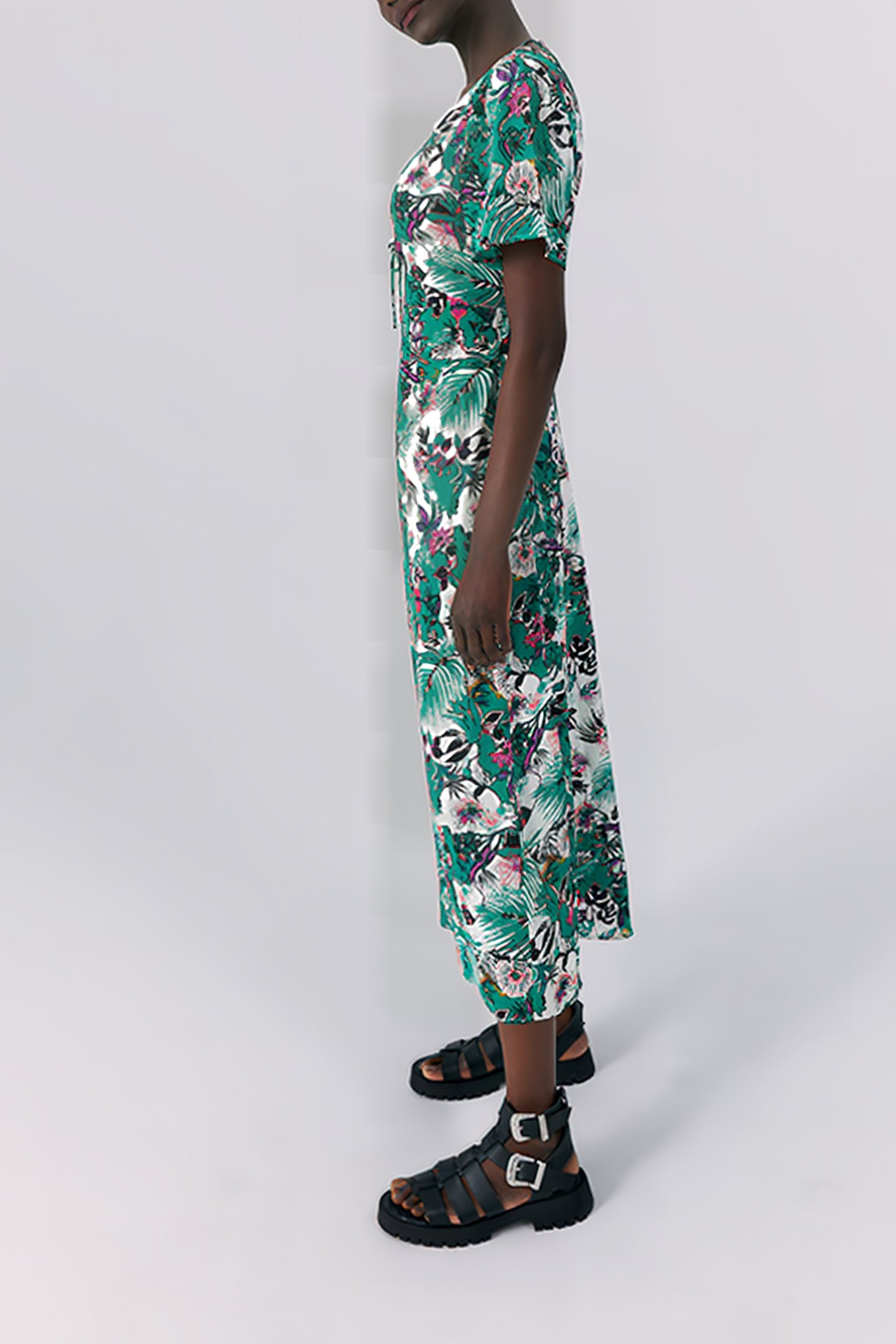 GREEN PLANT PRINT LONG DRESS 4