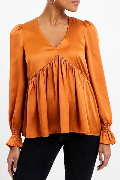 INU SATIN V-NECK EMPIRE TOP HONEY BRONZE 1