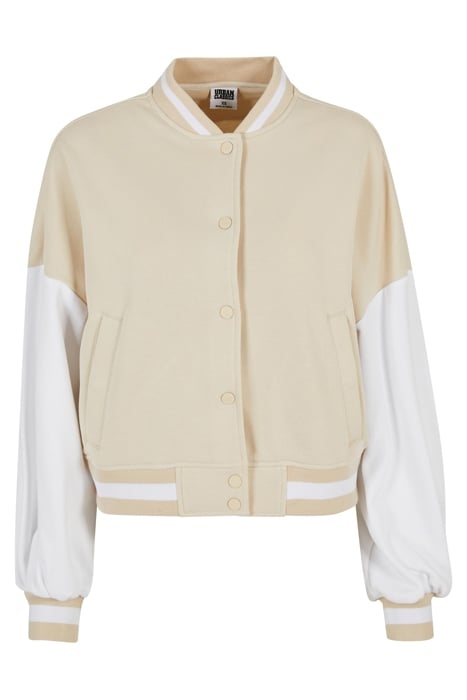 LADIES OVERSIZED 2 TONE COLLEGE TERRY JACKET SOFTSEAGRASS/WH 4