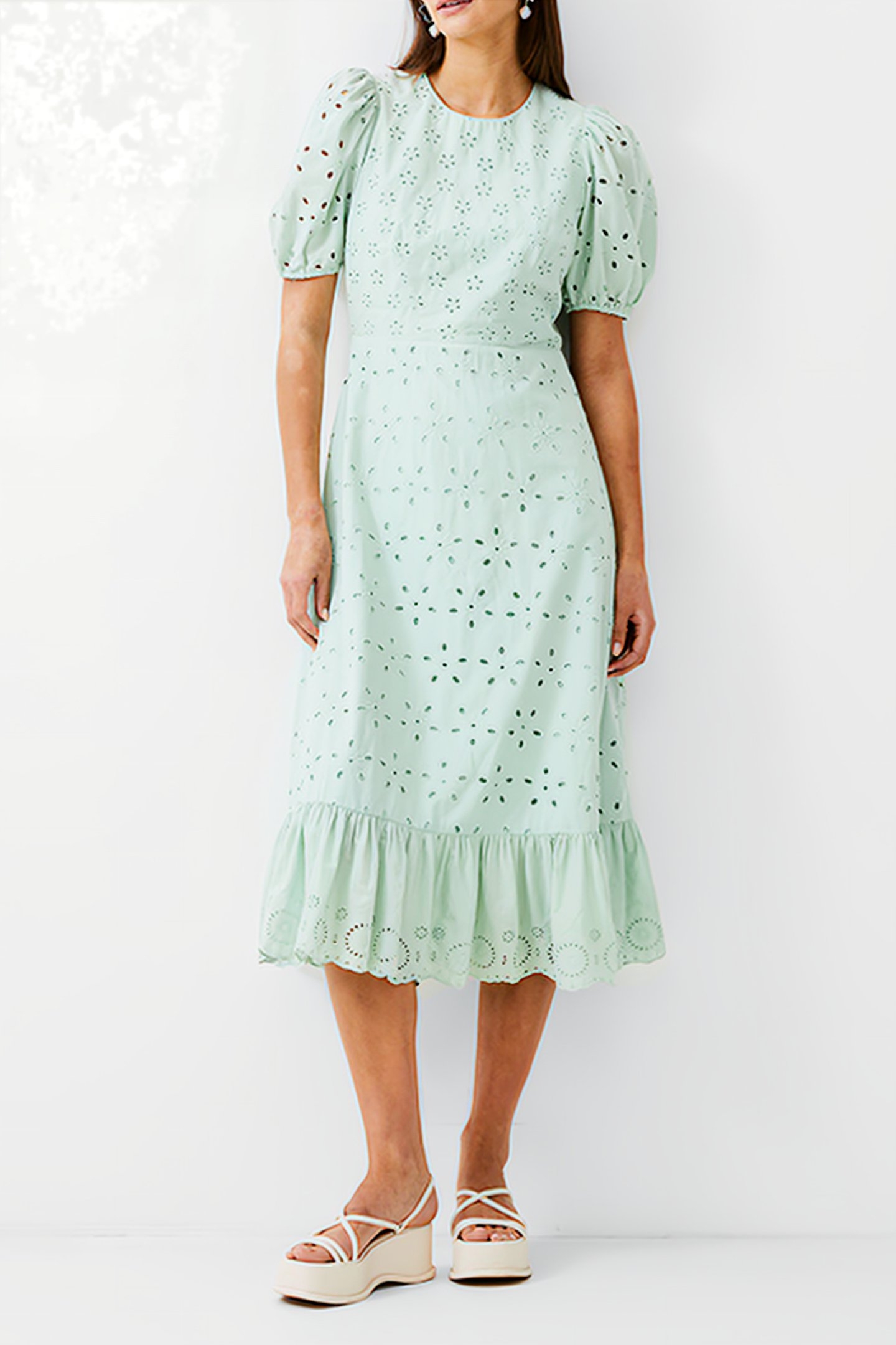 BRODERIE TIERED DRESS L MINT 1