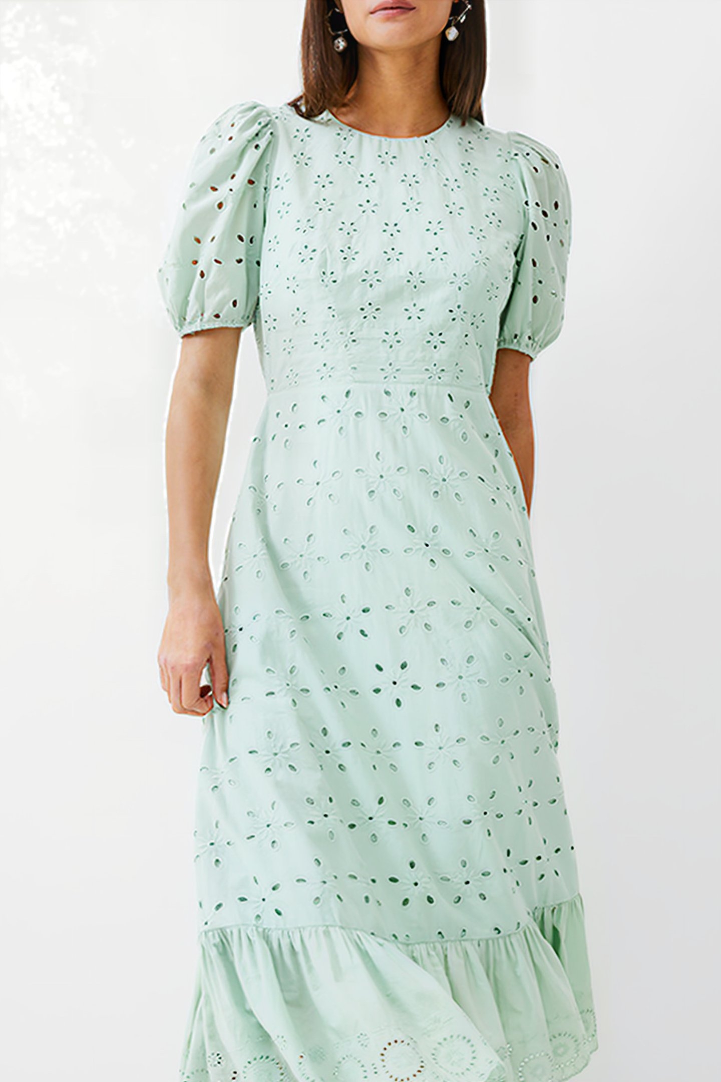 BRODERIE TIERED DRESS L MINT 3