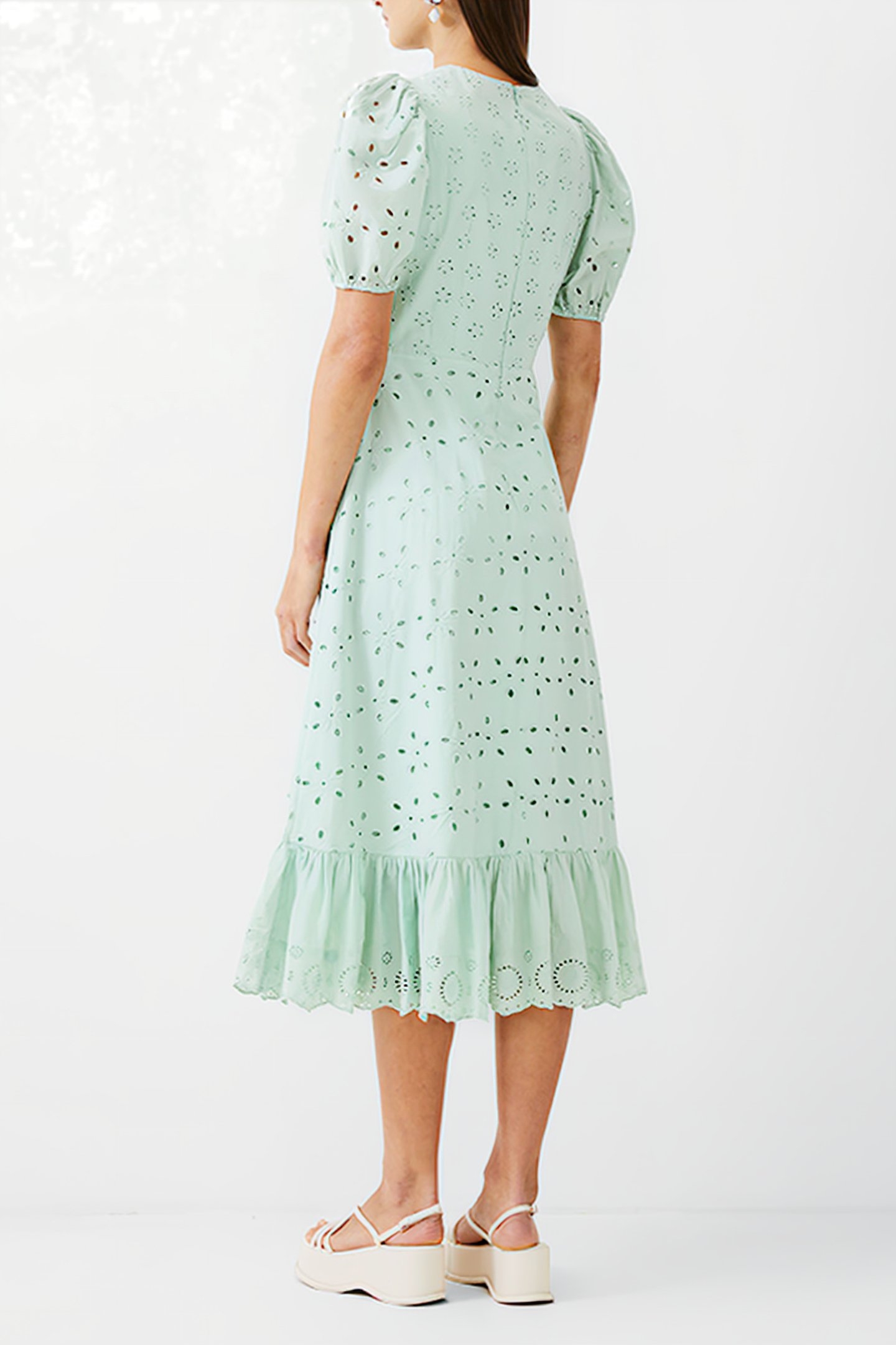 BRODERIE TIERED DRESS L MINT 2