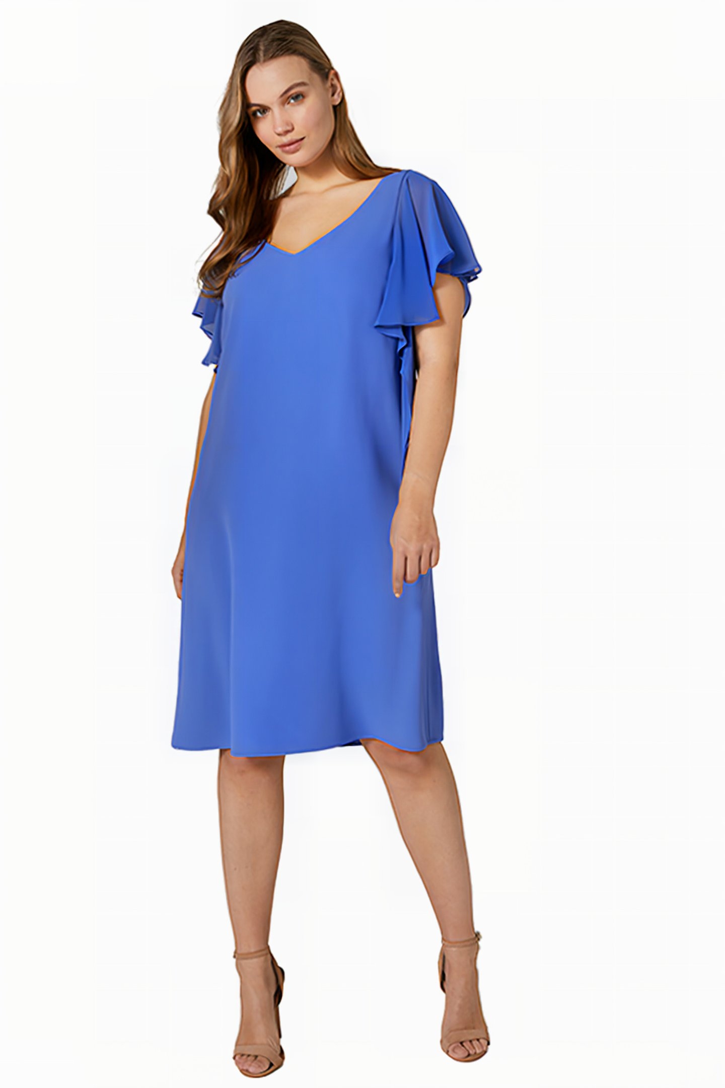 ELEGANT DRESS WITH FLOUNCED SLEEVES DARK BLUE 6