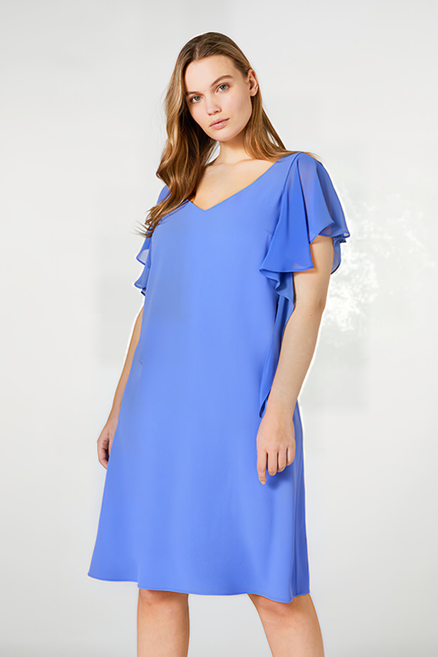 ELEGANT DRESS WITH FLOUNCED SLEEVES DARK BLUE 1