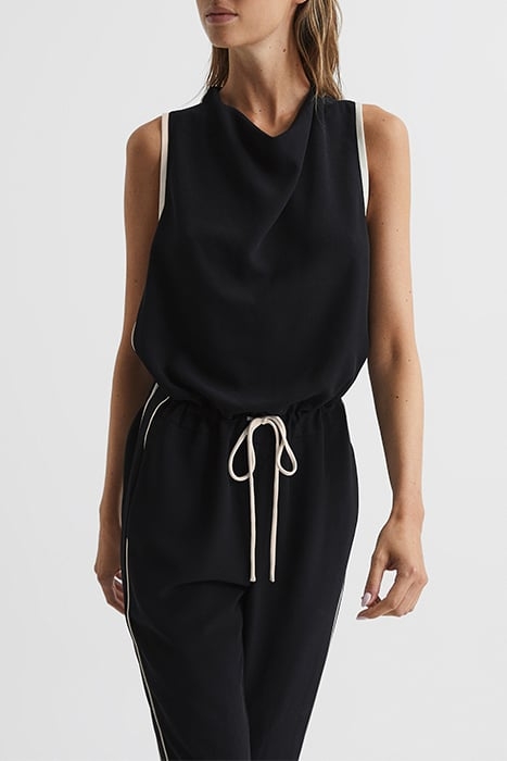 TAYLA-SIDE STRIPE JUMPSUI BLACK/WHITE 1