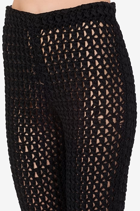 CROCHET EFFECT COTTON RIBBON TROUSERS BLACK 4