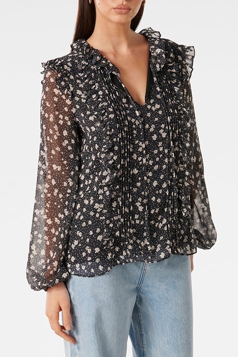 CODY RUFFLE PINTUCK BLOUSE NAVY FOLEY DITSY 5