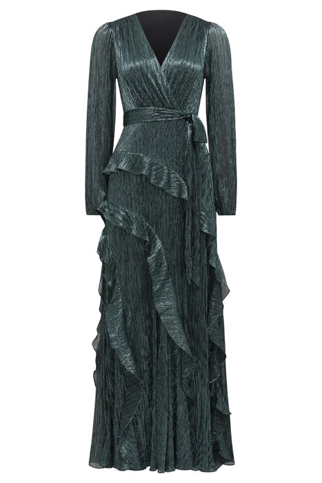 DECLAN PLISSE RUFFLE MIDI DARK GREEN 3