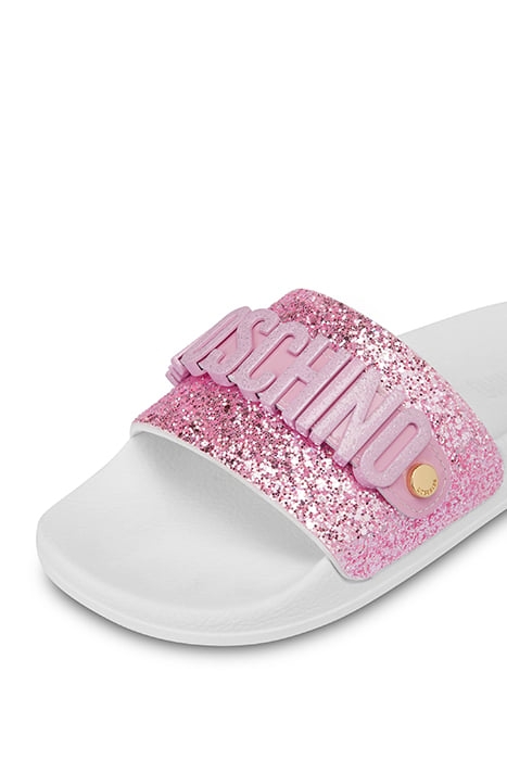 LETTERING LOGO GLITTER POOL SLIDES WHITE 4