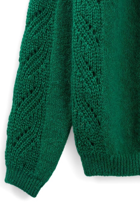 GREEN OPENWORK KNIT ROLLED NECK SWEATER 3