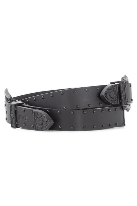 BLACK LEATHER BELT WITH DOUBLE COWBOY BUCKLE 1