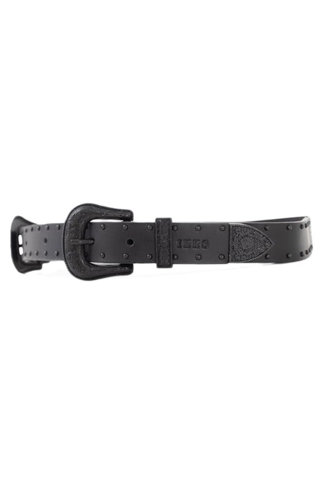 BLACK LEATHER BELT WITH DOUBLE COWBOY BUCKLE 3