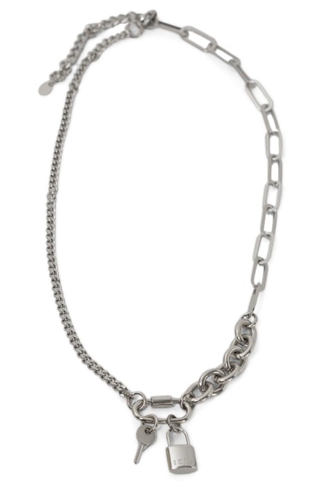 MIXED MARINE LINK AND PADLOCK LONG NECKLACE 2