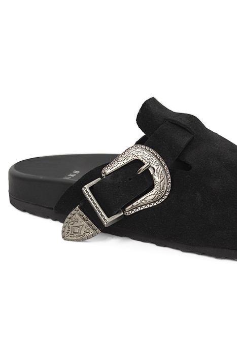 BLACK SUEDE CLOGS WITH ENGRAVED BUCKLES 4
