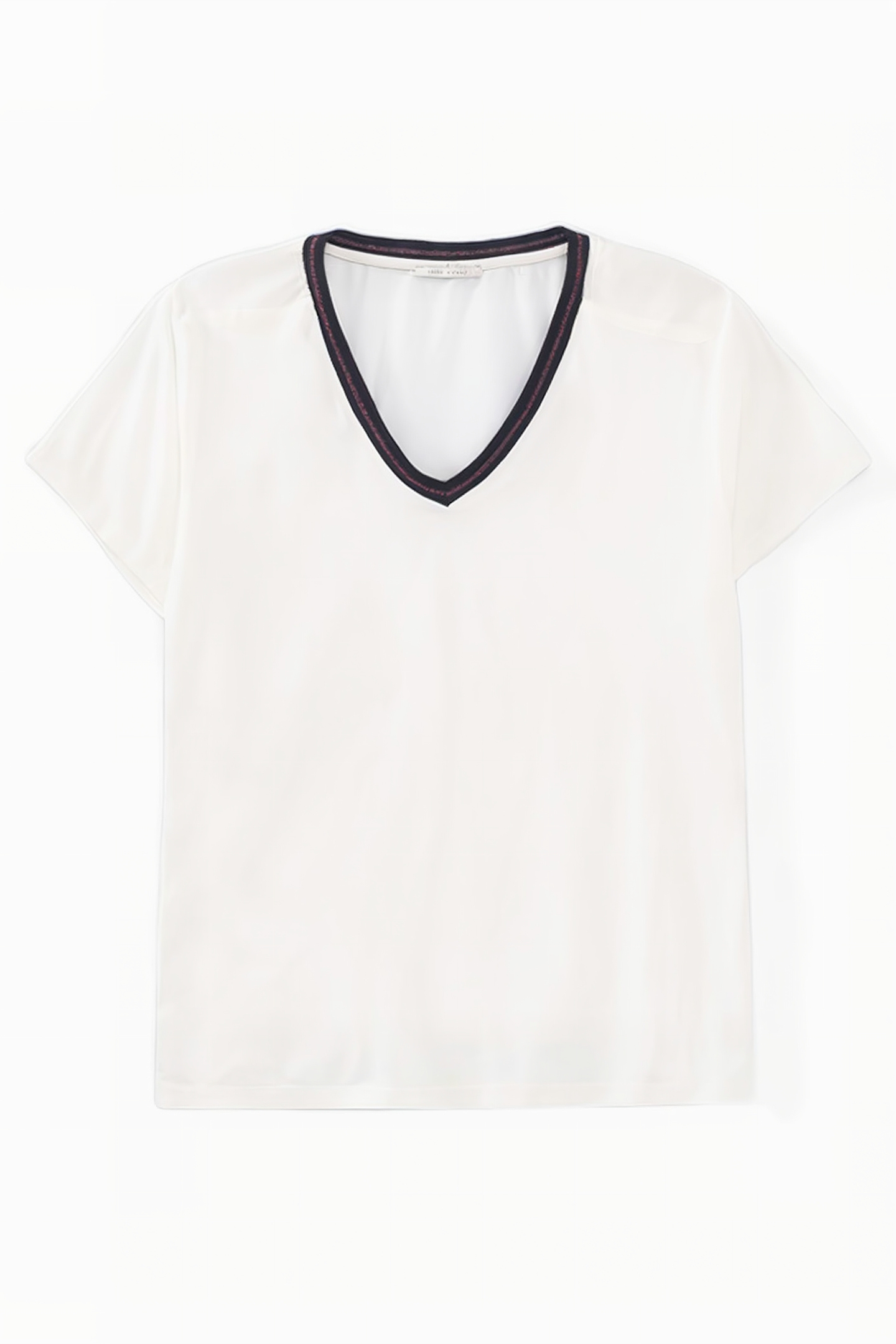 ECRU T-SHIRT WITH NAVY STRIPED RIBBING 4