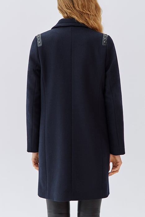 NAVY WOOL FABRIC STUDDED STRAIGHT COAT 2