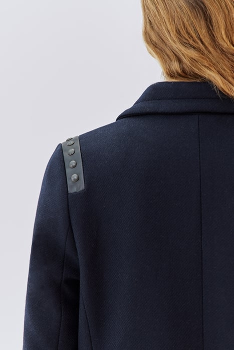 NAVY WOOL FABRIC STUDDED STRAIGHT COAT 6