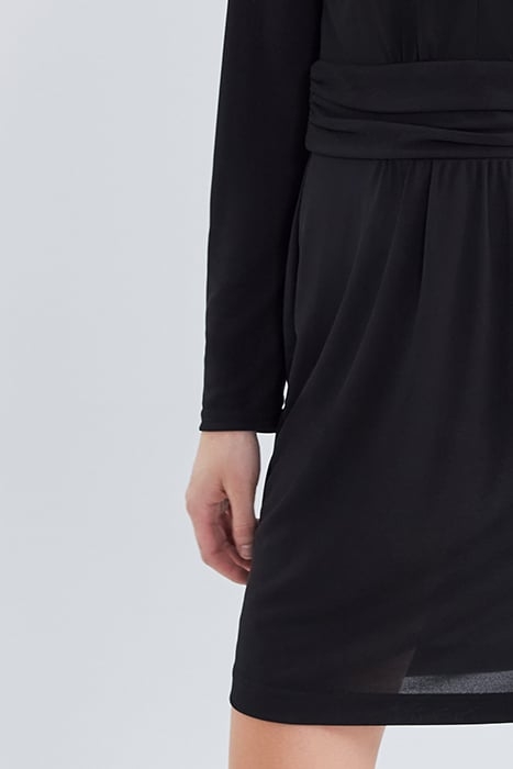 WOMEN'S SHORT BLACK BELTED V-NECK DRESS 7