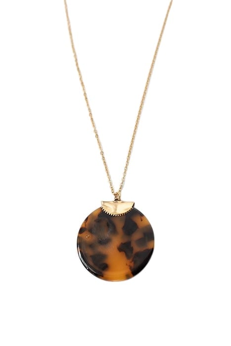 BROWN TORTOISESHELL-STYLE PENDANT LONG NECKLACE 2